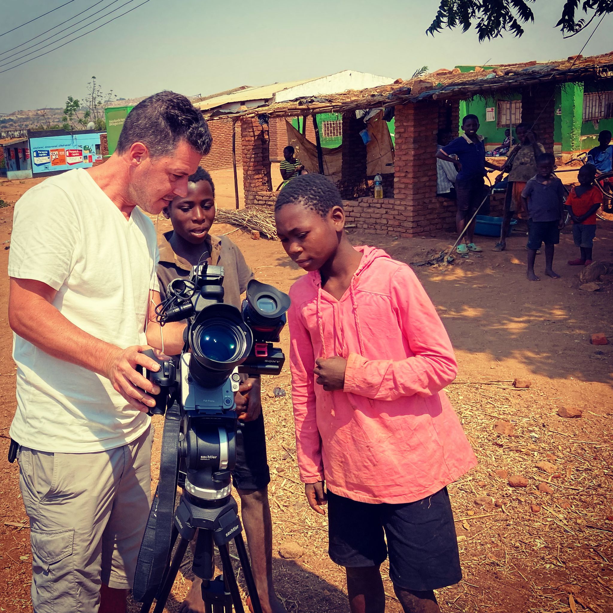 Showing footage to local kids