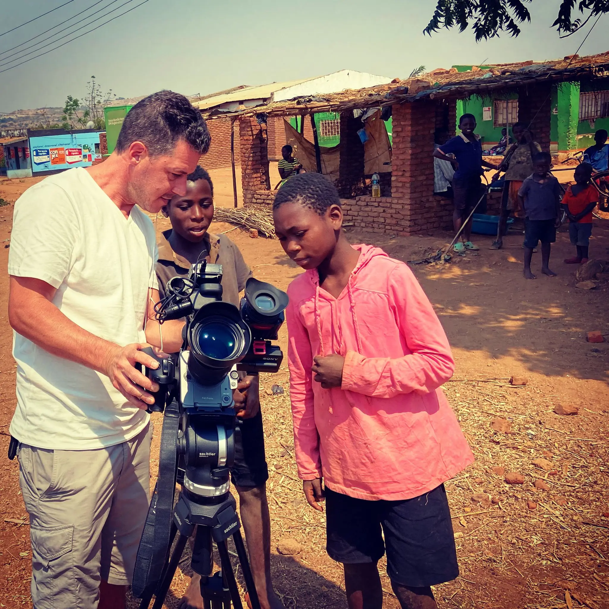 Showing footage to local kids