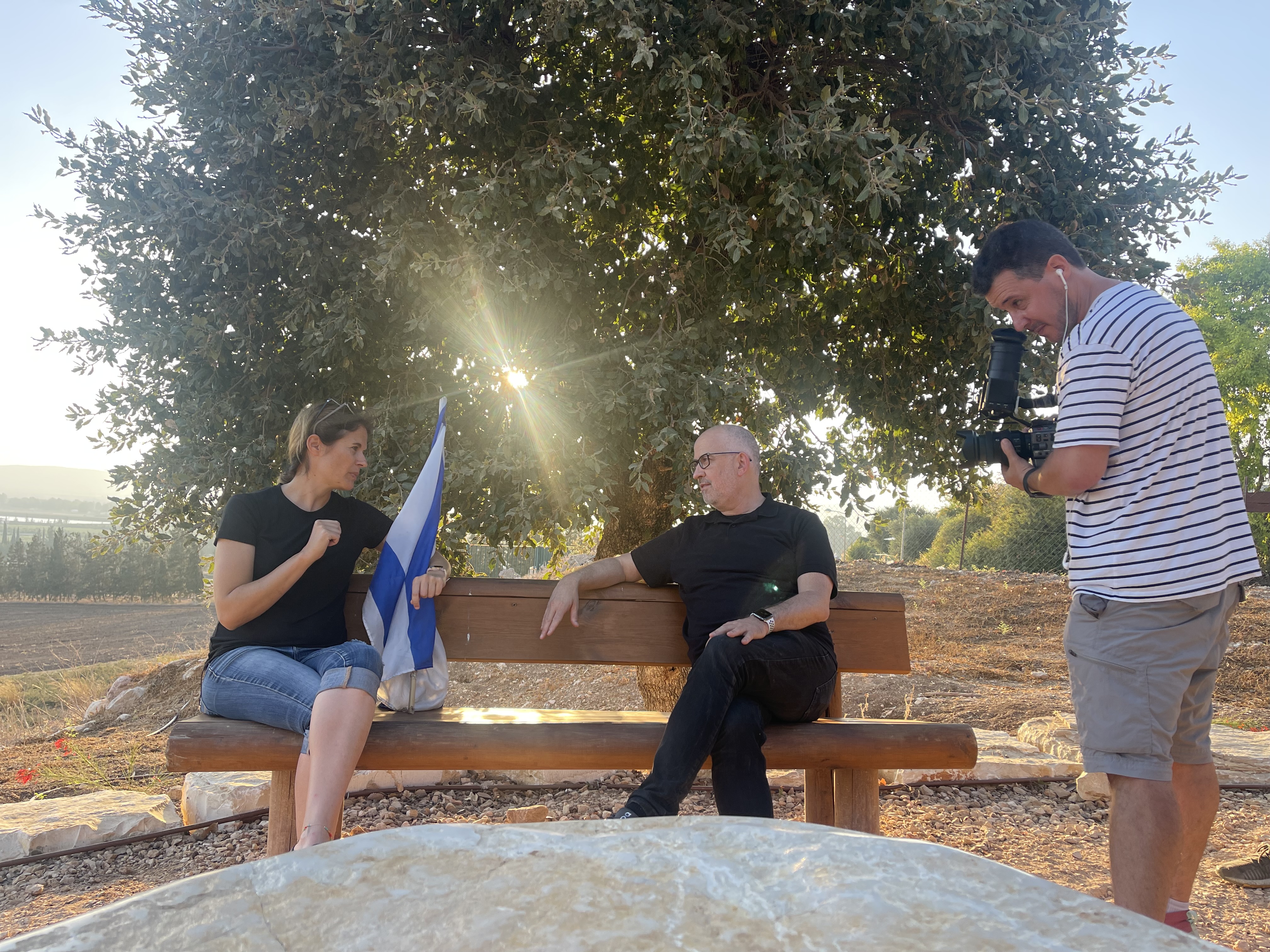 Filming interview at golden hour