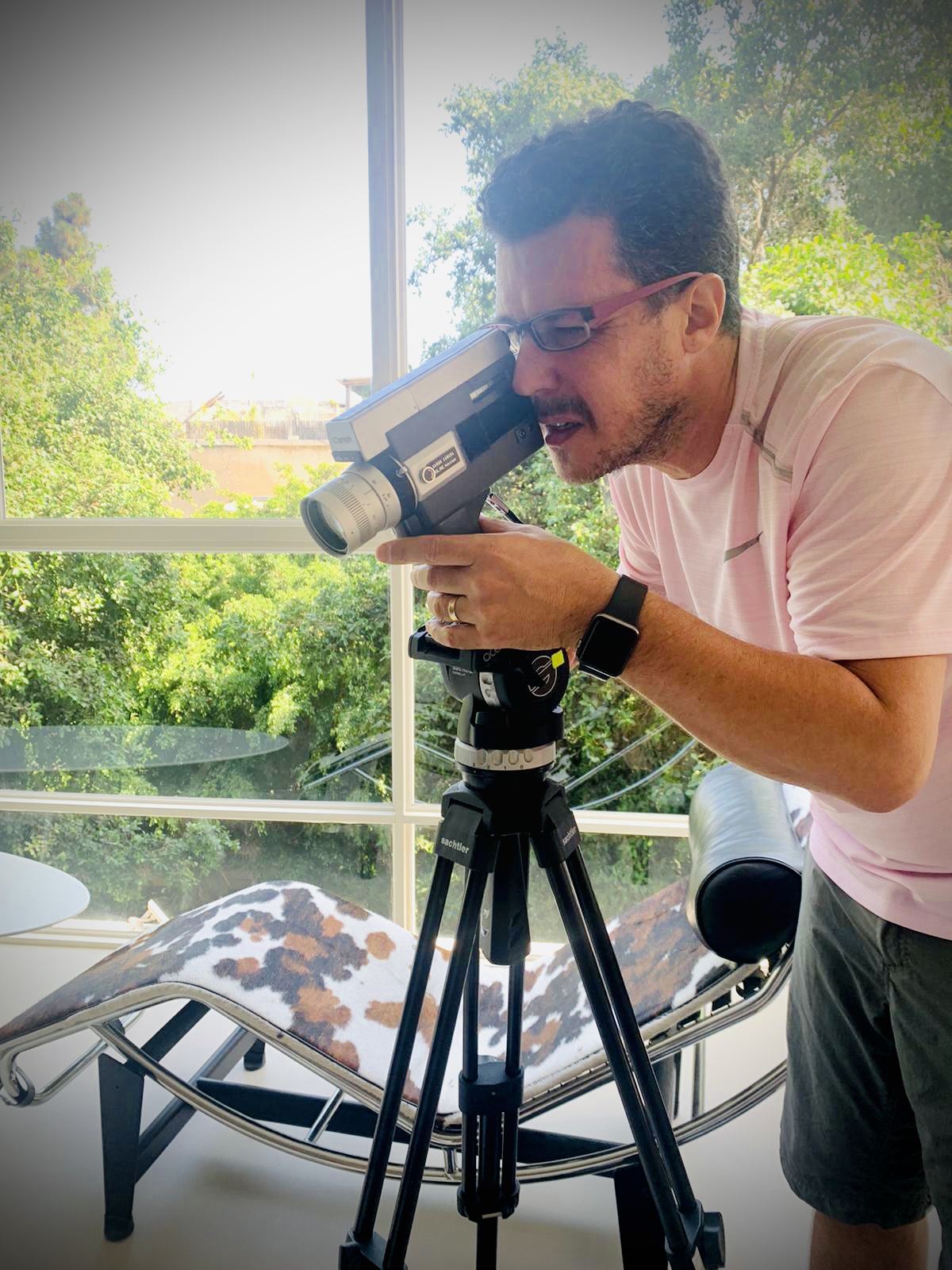 With vintage Super 8 camera